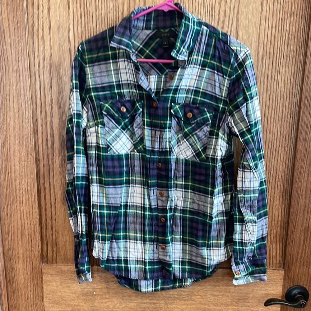 Jcrew: Women’s Lightweight Flannel Shirt - Green & Blue Flannel